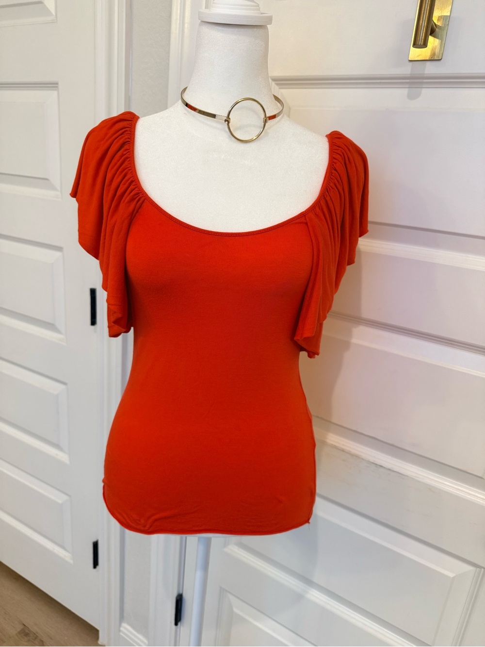 Ralph Lauren Ruffled Sleeve Scoop top- Red